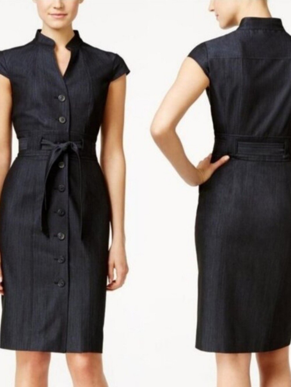 Calvin Klein Women’s Black Tie Waist Lined Career Work Dress Cap Sleeve Size 6